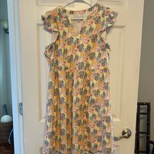 Loft Jungle and Floral Dress with Ruffle Sleeves - small